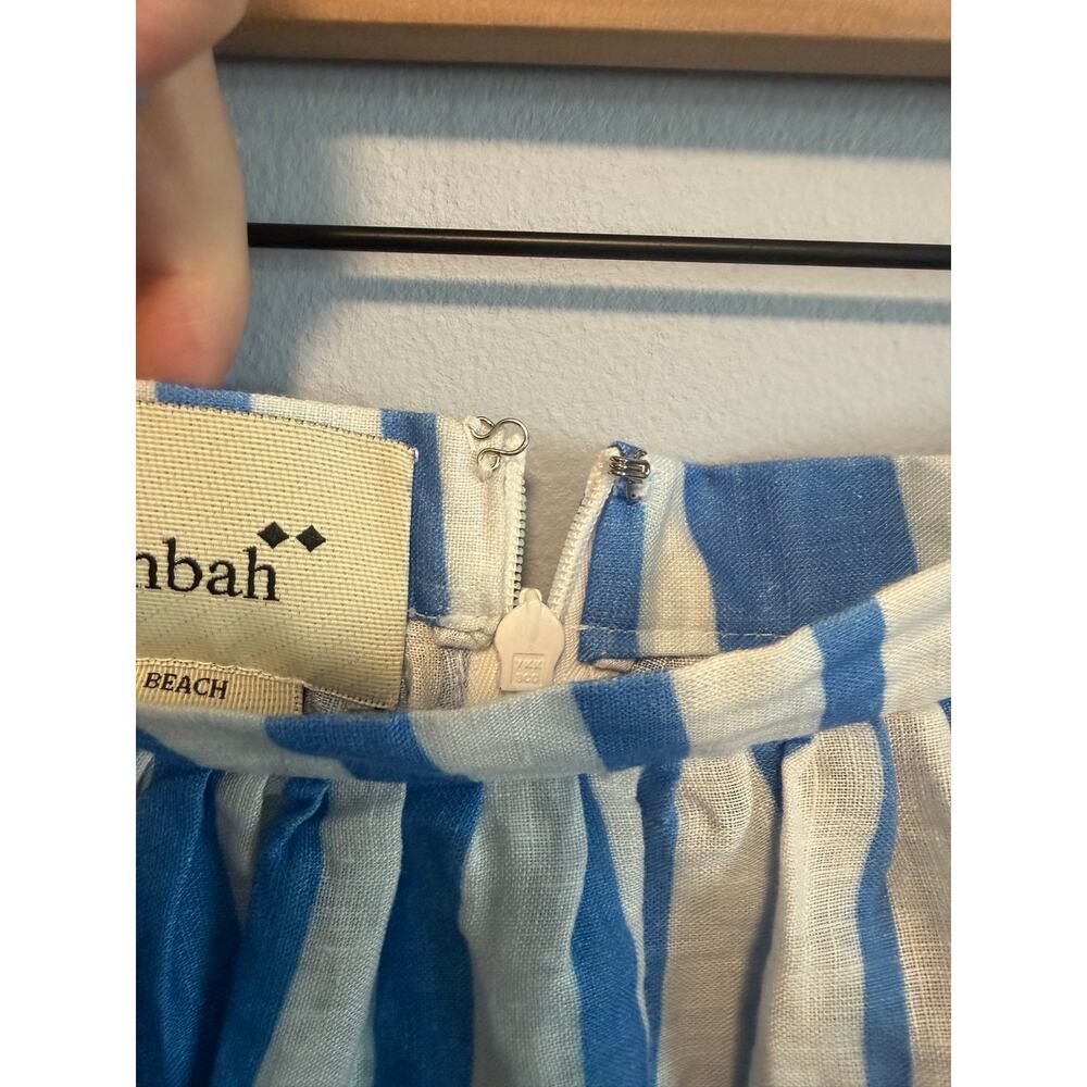 Bambah Beach Blue and White Sicily Striped 100% Linen Midi Skirt sz 12 - Picture 8 of 10